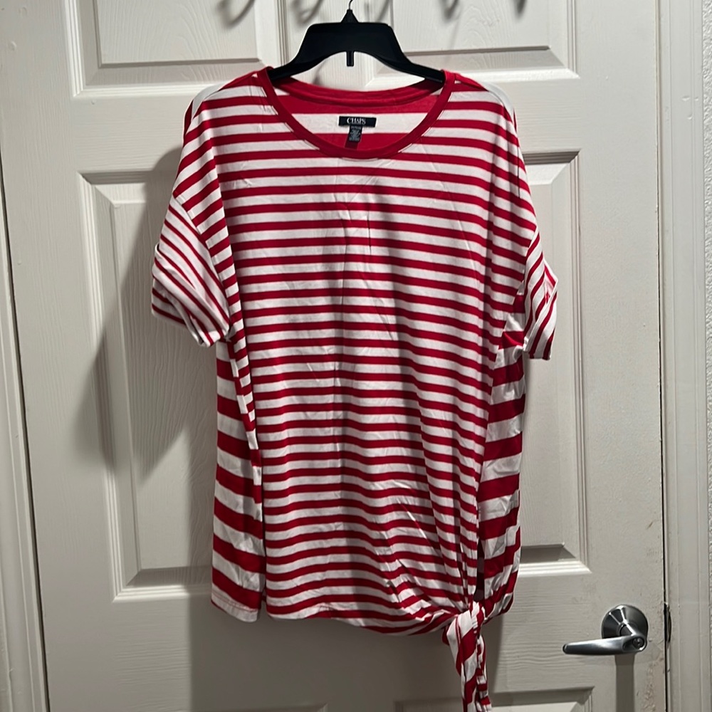 Chaps top  striped color red and white short Sleeves Size  XXL NWOT